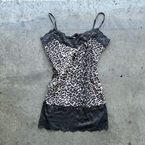Bozzolo Leopard Print Slip Dress with Black Lace Trim